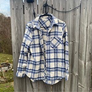 Thread & Supply S Buttery‎ Soft Cream Blue Plaid Buttoned Down
